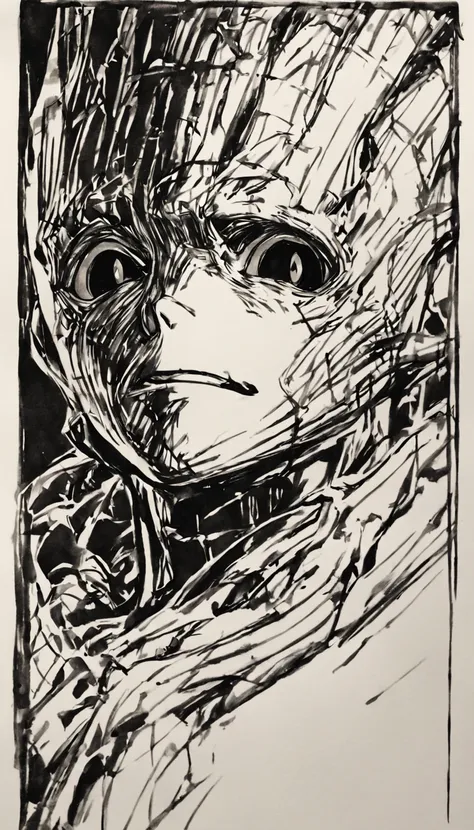 groot, portrait, (black and white ink sketch:1.3)