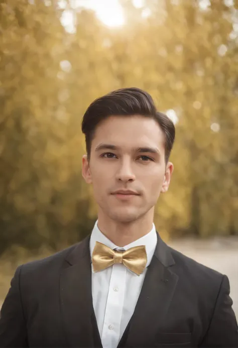 BUSINESSMAN IN BLACK VERSACCI SUIT WITH GOLDEN BOWTIE