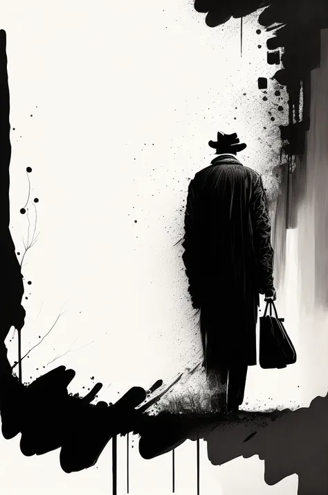 (ink style art), abstract painting, one old man wallpaper, A work expressing the loneliness of the elderly, Works drawn with thick brush and ink, vector style, black ink, white background, Simple style, Bold brush strokes, high quality, Outlined in black i...