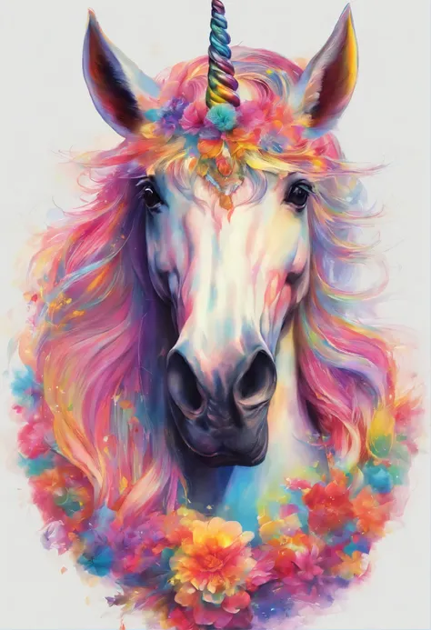 fantasy rainbow unicorn，facial close-up，Ambilight，The colors are bright and bright，black background，mist，Meticulous portrayal，Rich details，imagination explosion，hyper-realistic，Super realistic，masterpiece，8k，light，Tyndall effect