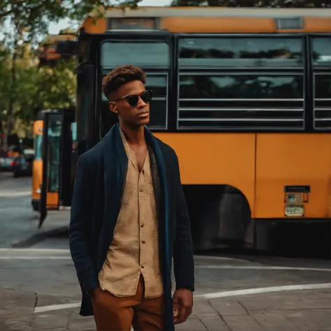 young man near the bus stop