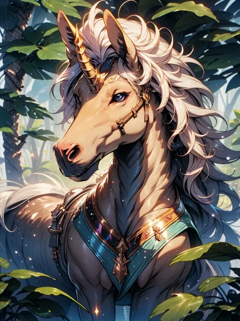 masterpiece, 1 unicorn, best quality, high quality, highres, forest, rainbow, niji pride