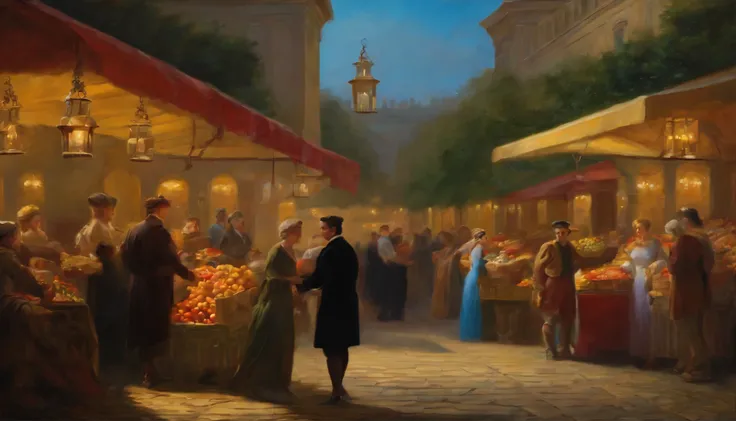 neoclassical oil person buying a product