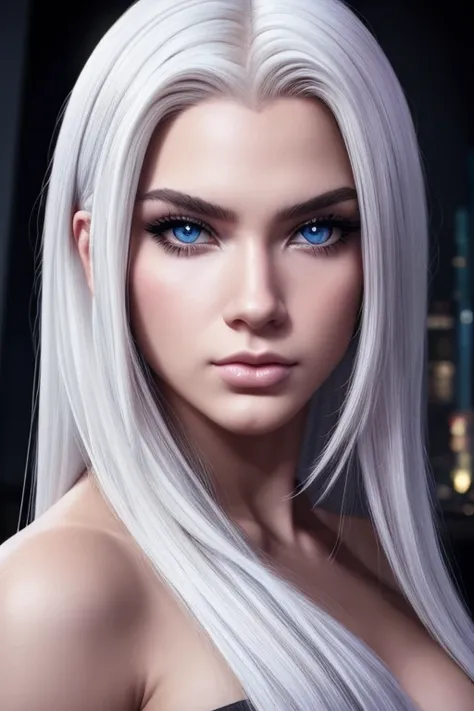 beautiful young lady, obra de arte, Mais alta qualidade, (Sozinho focus), (rosto perfeito:1.1), (alto detalhe:1.1), (olhos hiper detalhados), dramatic, A guy with pale skin and long voluminous white hair, olhos brancos, Sozinho, Cabelo longo, Sephiroth, Lu...