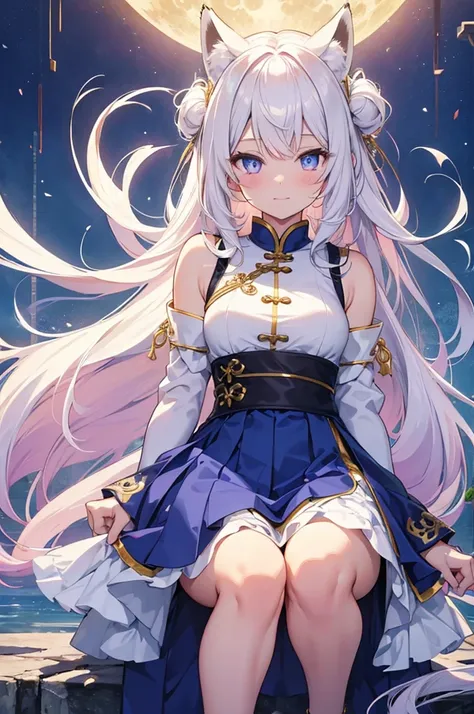 masterpiece, best quality, detailed，8K，1 girl,Little Fox Girl， White fox girl，Fox ears，White fox ears，loli，(rich and colorful)，Different pupils,One blue eye and one purple eye，jewel eyes,shining with light,(Delicate and beautiful eyes and delicate face),wh...