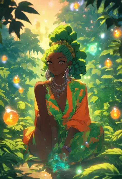 ((determined ((dark-skinned ((Haitian)) female dark fantasy alchemist)) outside rolling up herbal joint while alchemy set boils bubbles and fumes, (wearing detailed flowing outfit), (wearing snake scale choker), (cannabis flower tattoos on arms and legs), ...