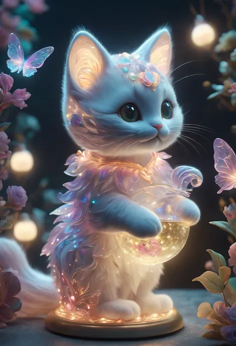 (best quality,4k,8k,highres,masterpiece:1.2),ultra-detailed,realistic,beautiful,adorable,glowing,night lights,fairy tale, magical cat, magical creature, soft light,colorful,delicate design,3D rendering,vivid colors,toy-like,size of a small lamp,gentle glow...