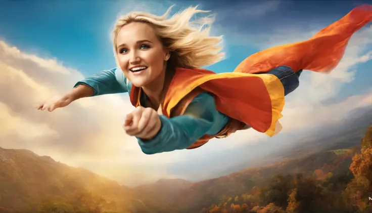 Emily Osment flying happily and gracefully in the sky 