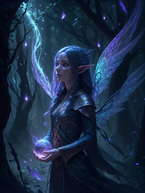 Elves Elves are small and beautiful creatures，Usually have long ears and wings。They are the guardians of nature，Beautiful elf wings that are good at magic and illusions flap gently.，A fantasy world of dancing magic, a mysterious atmosphere of light and sha...