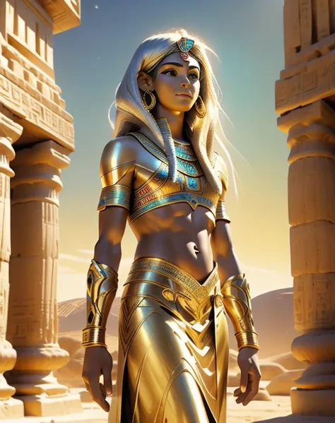 Ultra-realistic 8K CG, masterpiece, best quality, a mystical Sphinx, solo, enigmatic, ancient, with a proud and regal posture, guarding the entrance to a temple, sandy desert background, intricately detailed body with delicate patterns and complicated scal...