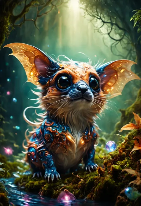 (best quality, 4k, 8k, high resolution, masterpiece: 1.2), ultra detailed, (realistic, photorealistic, photorealistic: 1.37), (a strange little animal, as if from another world, a spectacular magical creature, small size: 1.37 ), very striking and expressi...