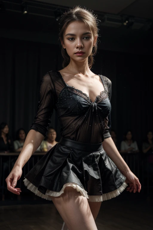 A BALLERINA dancer wears a skirt made of [蔬菜名], showing perfect and elegant dancing, captured from the front, the details of the skirt are full of surrealism and meticulous brushwork, dark galaxy background, beautiful lighting, depicting a dance as gracefu...