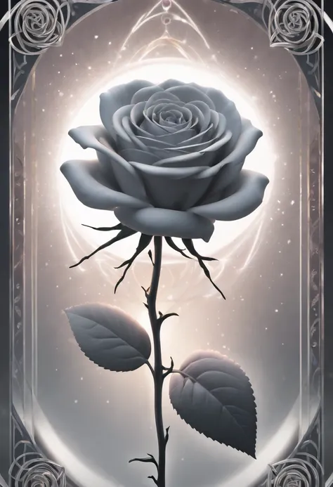 realistic, (best quality, masterpiece:1.3), abstract silver rose, tarot card, linework, light particles, gothic, celtic,  