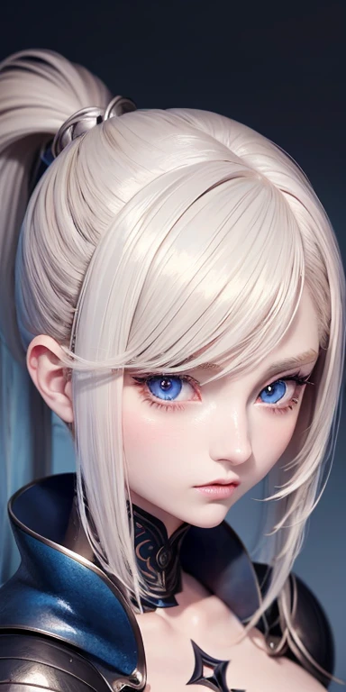 anime style、one person１８Beautiful woman of age、Moisturizing and beautiful eyes、ciri、picture、androgynous hunnuman、oval jaw、delicate features、beautiful expression、beautiful blonde hair、long bangs、long ponytail、Blue eyes with a beautiful glow、LDS Art