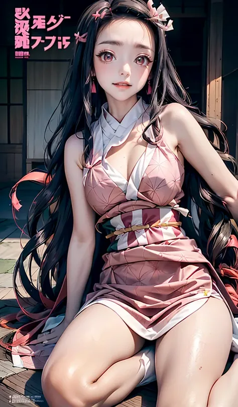 (*k) HD, Best quality, Works of masters, A high resolution, 1girll, nezuko kamada, ((nezuko of demon slayer)) Super beautiful face, super beautiful eye, Super beautiful hair，Trendy outfits，MagazineCover，Sexy and charming，Color explosion，Black color hair，La...