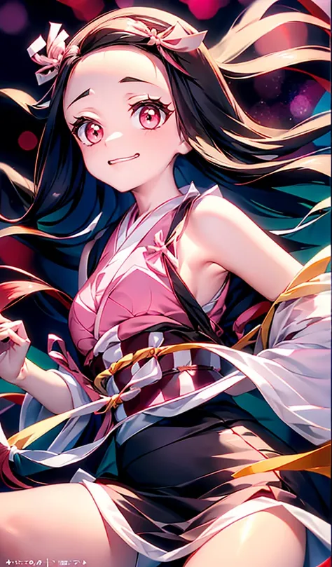 (*k) HD, Best quality, Works of masters, A high resolution, 1girll, nezuko kamada, ((nezuko of demon slayer)) Super beautiful face, super beautiful eye, Super beautiful hair，Trendy outfits，MagazineCover，Sexy and charming，Color explosion，Black color hair，La...