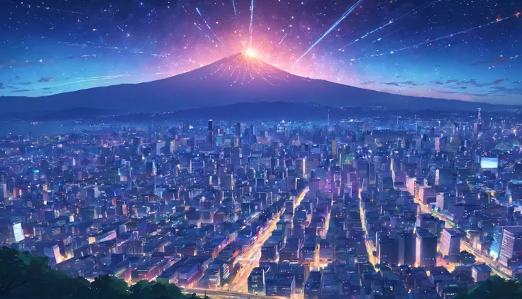 Tokyo city in night, landscape view, constellation, in the sky