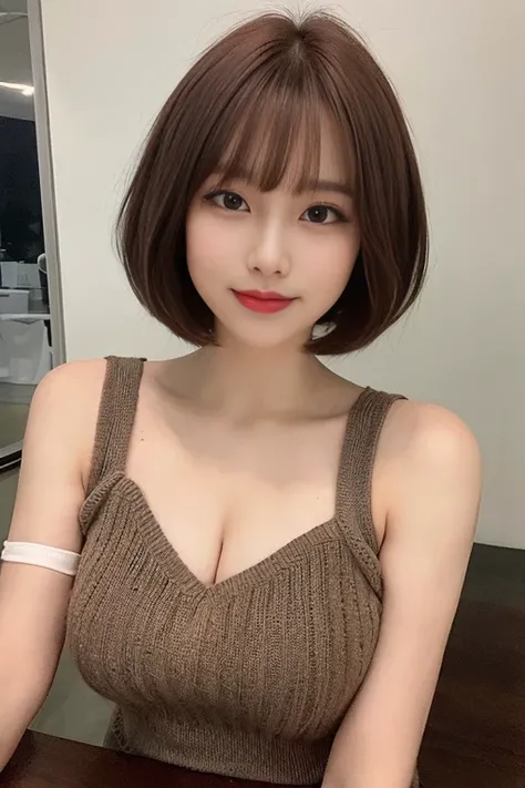 ((highest quality, 8k, on the table:1.3)), detailed女人:1.3, ( Brown bob with short hair:1.4), (Natural bangs:1.2), beautiful small breasts:1.2), Tight knitting:1.1, Super detailed, detailed, eye mask