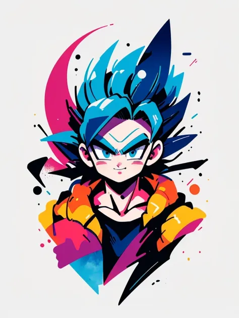 ((sticker-style illustration for t-shirt print with 1man, minimalism, gogeta from dragon ball, akira toriyama style)), simple ba...