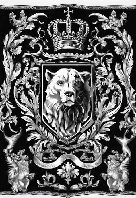 Coat of arms with (lobo) em preto e branco, fundo transparente