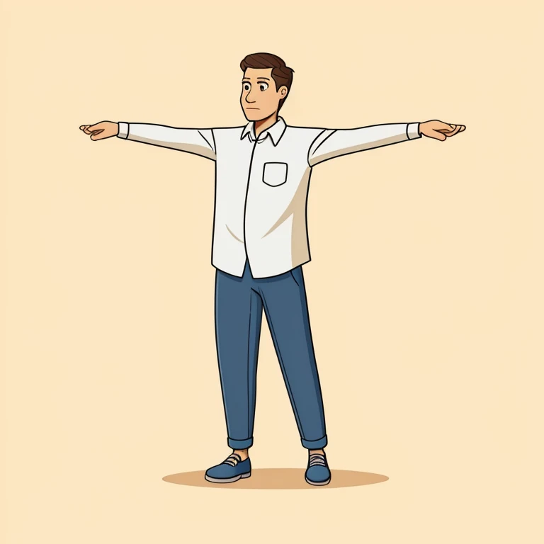 cartoon of a man with his arms out and his hands out, an illustration of inspired by Lubin Baugin, tumblr, digital art, t - pose, t-pose, t pose, dancing character, an illustration, batik, simple illustration, full body illustration, rotoscoped, illustrati...