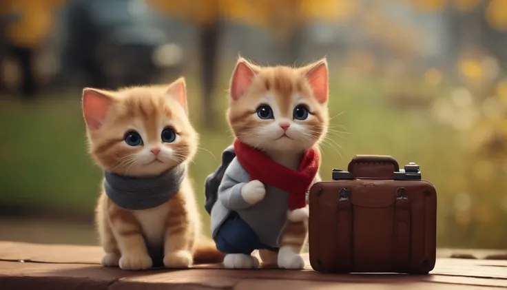 season for autumn、I have two little kittens, a cute little cat, cute kittens, Cutest, Incredibly cute, Adorable and cute, And cute and lovely. They are walking down the street with backpacks, Walking together, commute, Proudly walk down the street, And the...