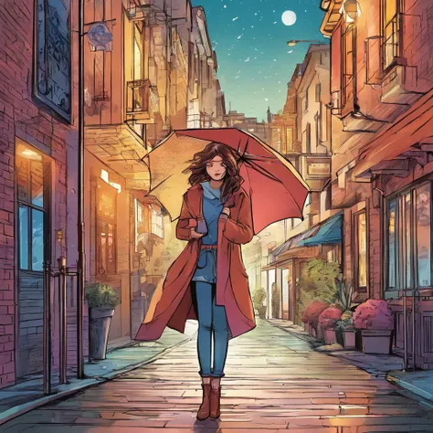 1 girl,City of night,rain,coat,put one&#39;s hand in one&#39;s pocket