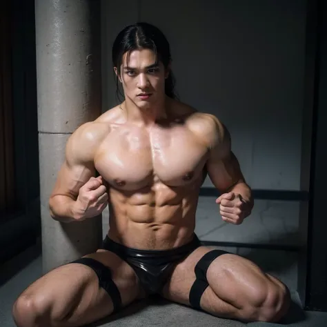   sub zero mortal Kombat, holding in his hands an ice sword,   ultra realista 8k , full length shot. nsfw , sexy  , eroticism , show handsome  face  , latex , swollen nipples , puffy nipples , hips , thighs 