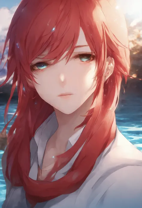 Hisoku from the anime with red hair and under one eye there is a star and under the other there is a drop of blue water