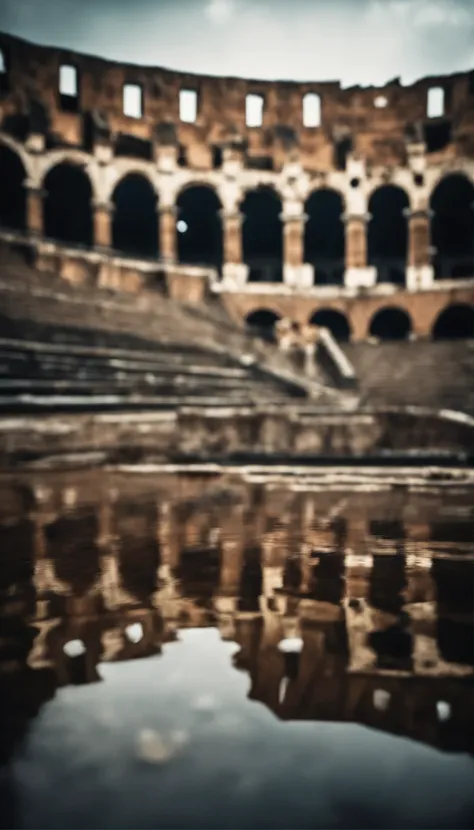 Realistic photo of a Roman coliseum intentionally flooded from inside