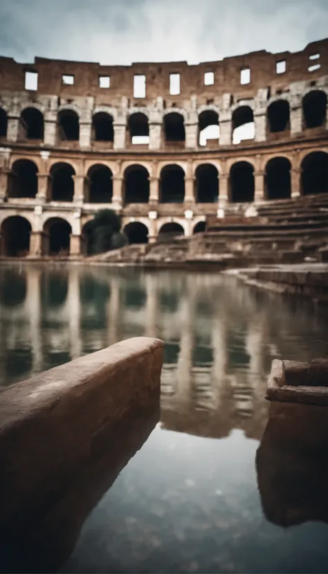 Realistic photo of a Roman coliseum intentionally flooded from inside