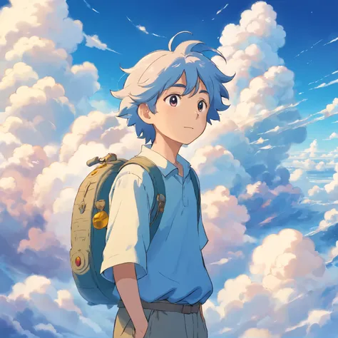 ((best quality)), ((masterpiece)), (detailed), cloud character, ((cloud emoji)), cloudy sky, deep blue sky, anime sky, anime art, profile picture, cloud being, cloud cartoon character, cloud boy