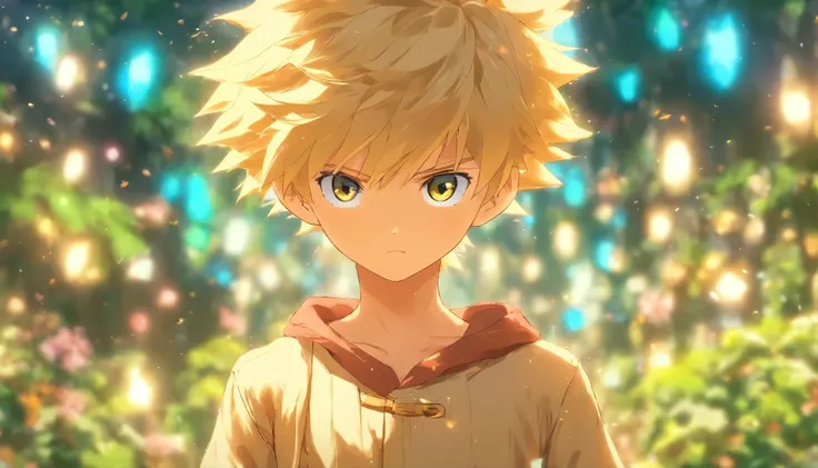 A 6-year-old blonde boy standing in a garden, alta qualidade, Foco claro (mess - house: 0.8), (obra-prima: 1.2) (realista: 1.2) (Bokeh) (melhor qualidade) (pele detalhada: 1.3) (detalhes intrincados) (8k) (Detalhe Olho) (sharp focus), (assustado) (various ...