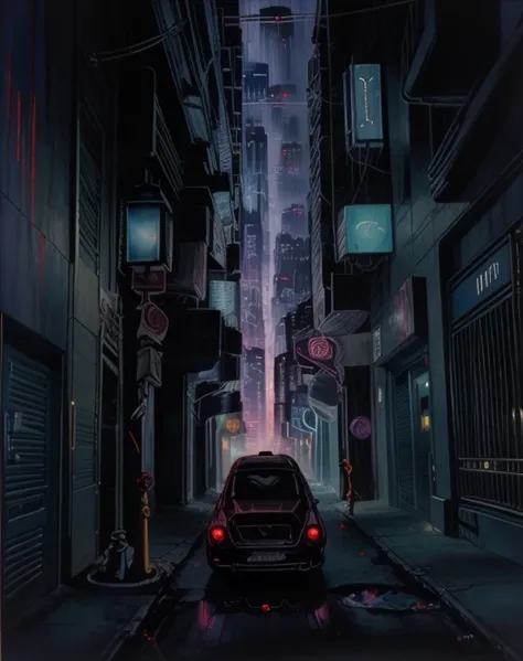 night in a futuristic city street,, atmospheric