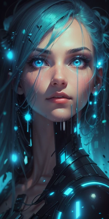 A spectral beautiful woman, full body Portrait Blade Runner Style cyborg female, in a dramatic pose, background Alien Planet background ((Shinny spaceship)) Glowing Space Craft, perfect detailed eyes, athletic body, intricate facial details, highly detaile...