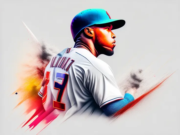 white background, urban art type, Baseball player, 8k, vivid colors