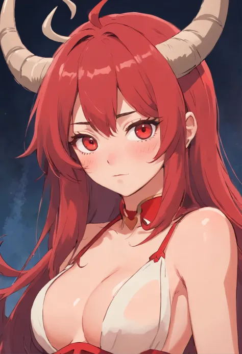 altamente detalhado, Seductive erotic woman with horns and scratched face, (peituda, cabelo vermelho), centrado no rosto, rosto focado, olhos intrincados,