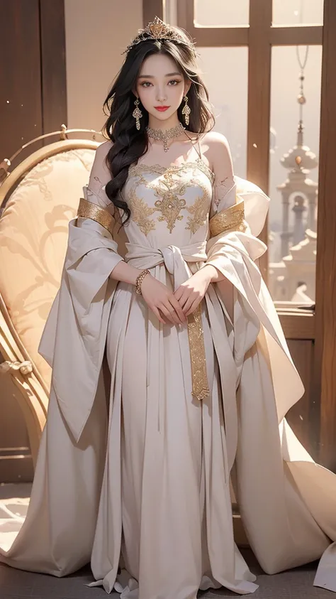 （（best qualtiy，8K，tmasterpiece：1.3，full body detailing，Photographic grade））， Costumes worn by ancient princesses in winter，Usually full of ornate and elegant details，Keep their image warm and noble。This is how ancient princesses looked in winter clothes、((...