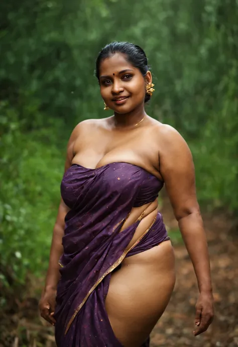 Photo of a kerala village aunty (like Amazon woman), 30 years old,hottest, traditional, nude rain bathing n forest, chubby voluptuous plus size, thick thigh, wet amazon,busty saggy breast : 2.5, clear face,full body, glamourous, daylight, r4w photo, master...