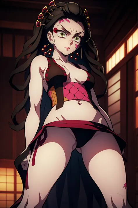 1girl, Daki/Kimetsu no Yaba,  full body (full body 1.1.), a demonic girl, is looking at the camera, looking ahead, beautiful waist, sexy pose, beautiful body (correct anatomy), sexy Japanese clothes, Japanese clothes style, demon geisha, very beautiful fac...