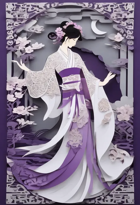 masterpiece, A Chiense woman in a hanfu, beautiful render of a fairytale, in the style of paper art, painting of beautiful, beautiful as the moon, very intricate masterpiece, painted metal, beautiful intricate masterpiece, multiple layers, Mysterious, Anci...