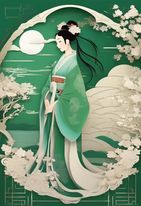 masterpiece, A Chiense woman in a hanfu, beautiful render of a fairytale, in the style of paper art, painting of beautiful, beautiful as the moon, very intricate masterpiece, painted metal, beautiful intricate masterpiece, multiple layers, Mysterious, Anci...