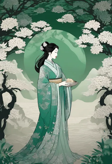 masterpiece, A Chiense woman in a hanfu, beautiful render of a fairytale, in the style of paper art, painting of beautiful, beautiful as the moon, very intricate masterpiece, painted metal, beautiful intricate masterpiece, multiple layers, Mysterious, Anci...