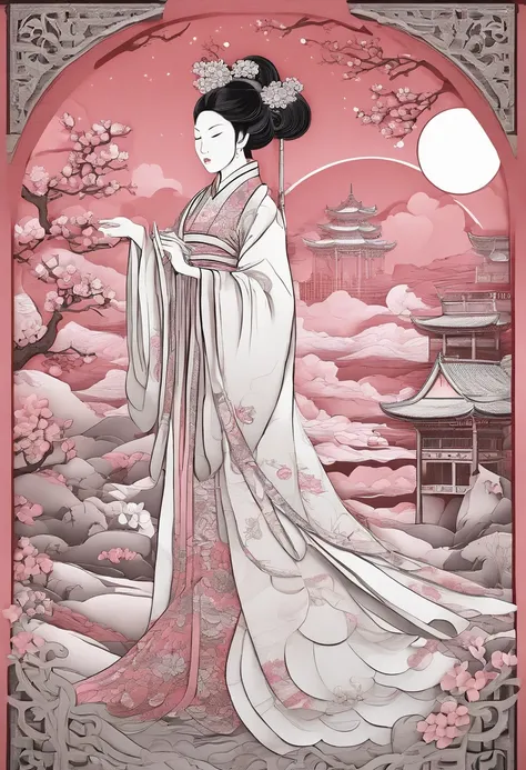 masterpiece, A Chiense woman in a hanfu, beautiful render of a fairytale, in the style of paper art, painting of beautiful, beautiful as the moon, very intricate masterpiece, painted metal, beautiful intricate masterpiece, multiple layers, Mysterious, Anci...