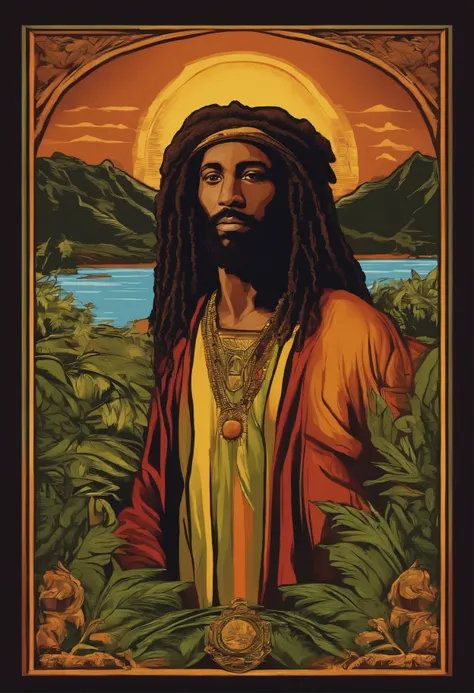 integrado, first black rastafarian jesus withlong,residencial Himmer dirigindo nas montanhas, Great detail vector graphic on a t-shirt

