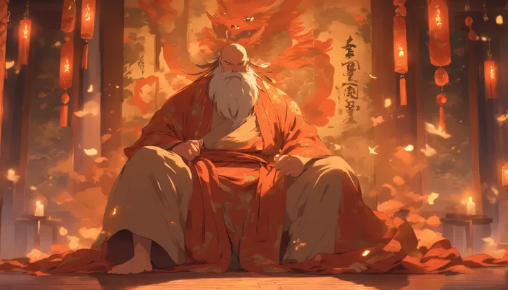 Illustration, Muscles, Abs, Bathrobe, Atmosphere, Wearing a Bathrobe,ANIME, Strong, Atmosphere, Illustration, Background, Details, Bookmark,fat，Foot Bag，dragon,male,old man,strong,fat,footwear,uncle,handsome,chinese uniform,socks, thinking about the cause ...