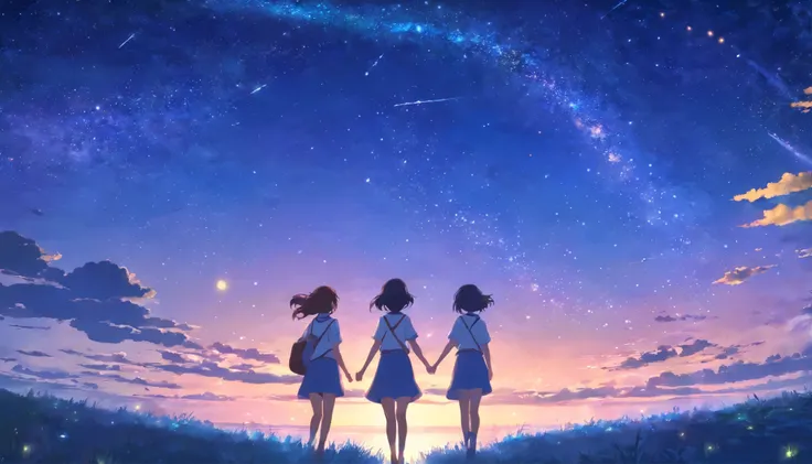 The vast starry sky、 three girls