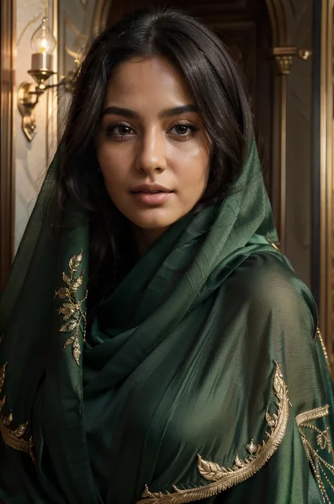 (best quality,4k,8k,highres,masterpiece:1.2),ultra-detailed,(realistic,photorealistic,photo-realistic:1.37),woman in a green shawl,luxurious silk cloak,beautiful arab woman,gorgeous woman,arabian beauty,portraits,vivid colors,sharp focus,physically-based r...