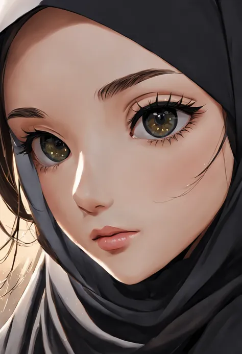 create an ultra-detailed anime-inspired illustration showcasing the extreme close-up of a 24-year-old woman's face, her natural ...