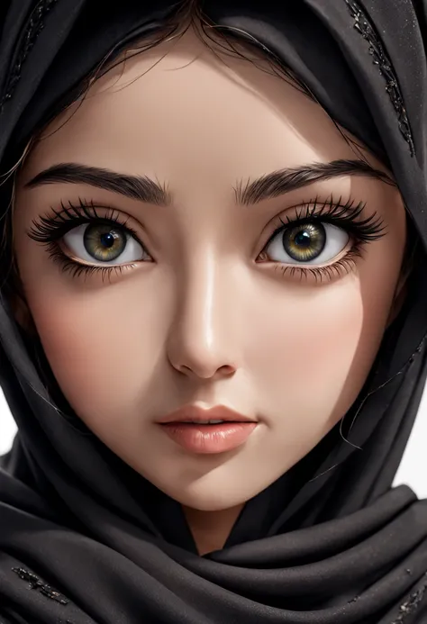 Create an ultra-detailed anime-inspired illustration showcasing the extreme close-up of a 24-year-old womans face, her natural features meticulously rendered with lifelike precision. The strands of her unadorned lashes are individually delineated, casting ...